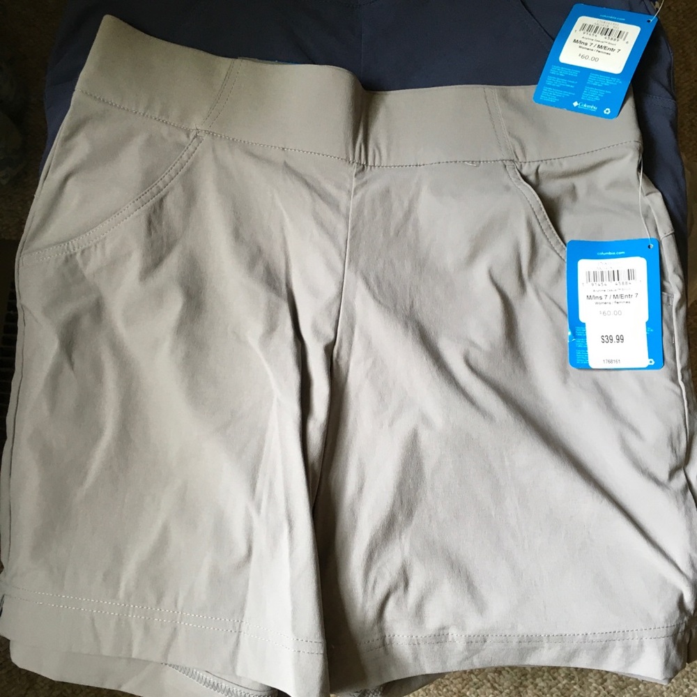 Columbia Tan and Navy High Waist Shorts